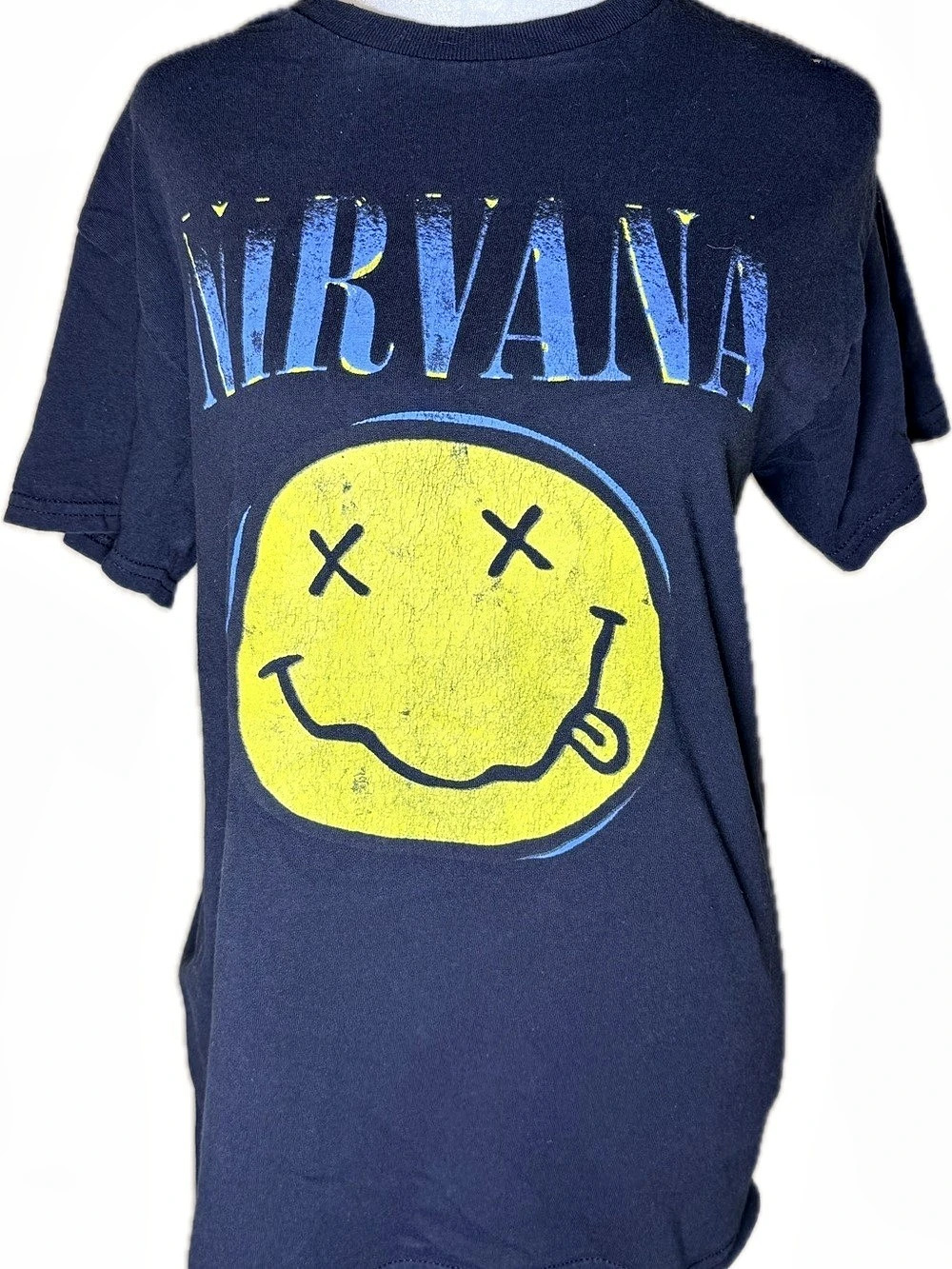 Blue Nirvana Smiley Face Graphic Tee